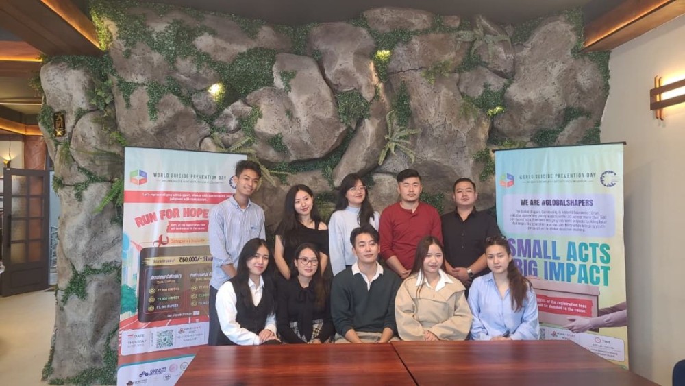 Global Shapers Community Kohima Hub team address a press conference at Fifa Restaurant Kohima on September 2. (Morung Photo)