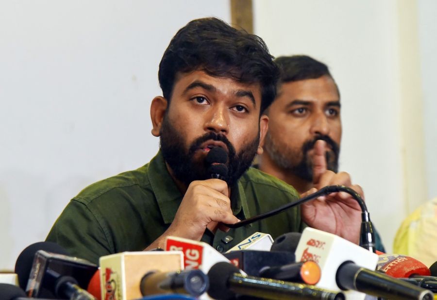 Cockroach Janta Party founder Abhijeet Dipke addresses a press conference in Nagpur on September 16, 2026. (Photo: IANS)