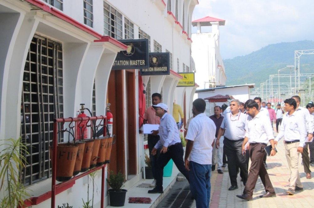 NFR General Manager Chetan Kumar Shrivastava with other officials during the inspection of Sairang Railway Station, Mizoram on September 28. Image Courtesy: CPRO NFR)
