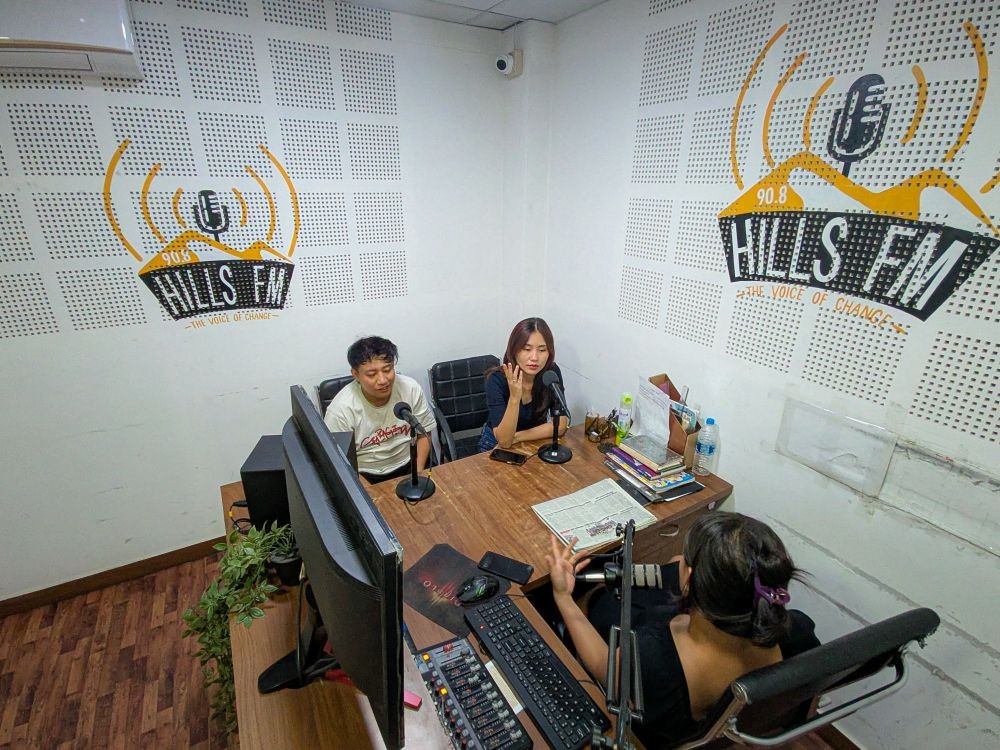 Presenters and studio team live on air inside the studio of 90.8 Hills FM in Dimapur. Nagaland’s first community radio station marked its fourth anniversary on September 8.