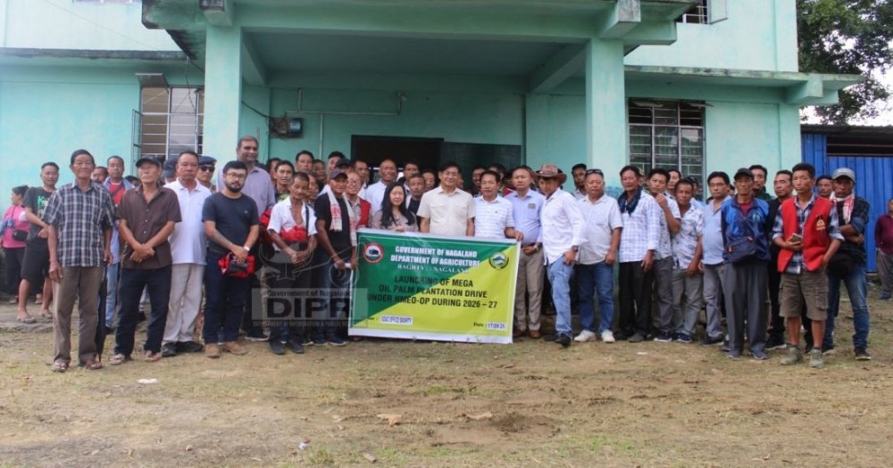 Advisor Mhathung Yanthan with officials during the launching programme of Mega Oil Palm Plantation drive at the office of the Sub-Divisional Agriculture Officer, Baghty, in Wokha district on September 17. (DIPR Photo)
