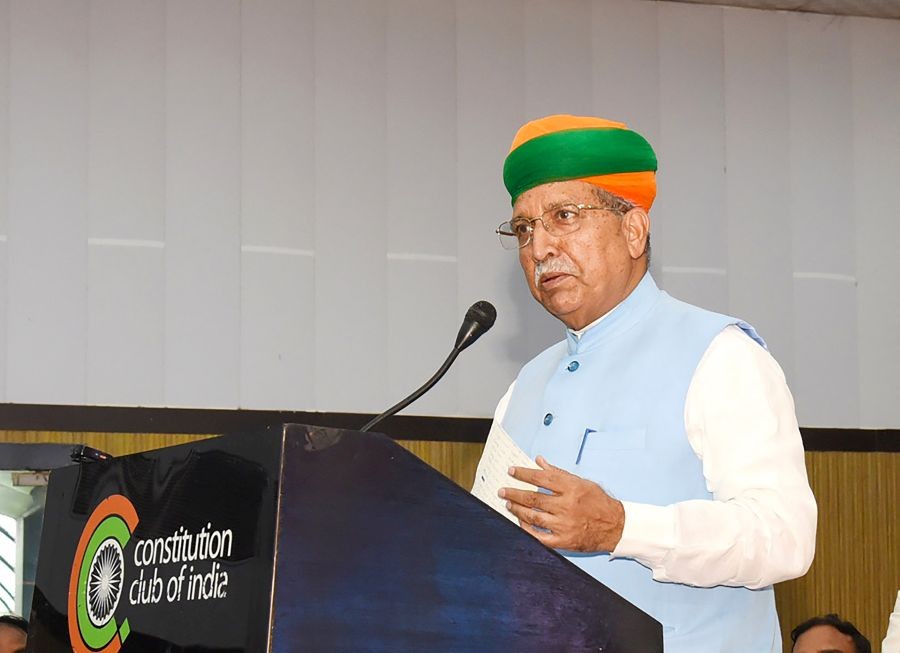 Minister of State (Independent Charge) for Law and Justice and Parliamentary Affairs Arjun Ram Meghwal addresses the Foundation Day celebrations of the National Commission for Safai Karamcharis (NCSK), in New Delhi, on August 23, 2026. (IANS/PIB Photo)