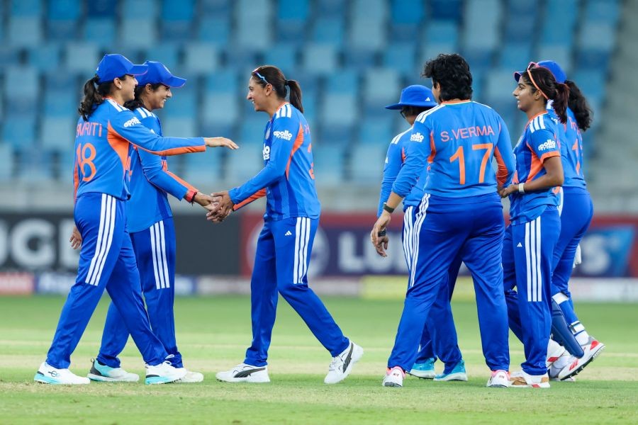 India's Pratika Rawal celebrates with captain Harmanpreet Kaur after taking a catch to dismiss Thailand's Phannita Maya during the Women's Asia Cup match between India and Thailand at Dubai International Cricket Stadium in Dubai on August 30, 2026. (Photo: IANS/X/@BCCIWomen)