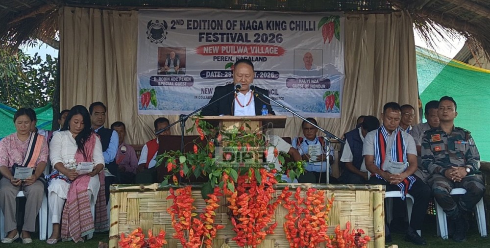 ADC Peren, D Robin addressing during the inauguration programme of the 2nd edition of Naga King chilli festival held at New Puilwa Village on September 29. (DIPR Photo)
