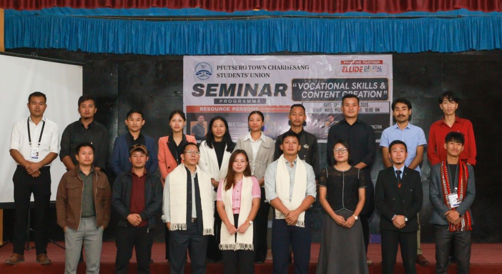 Officials along with the participants during a seminar on "Vocational Skills & Content Creation" at NHSS Pfutsero on September 12.