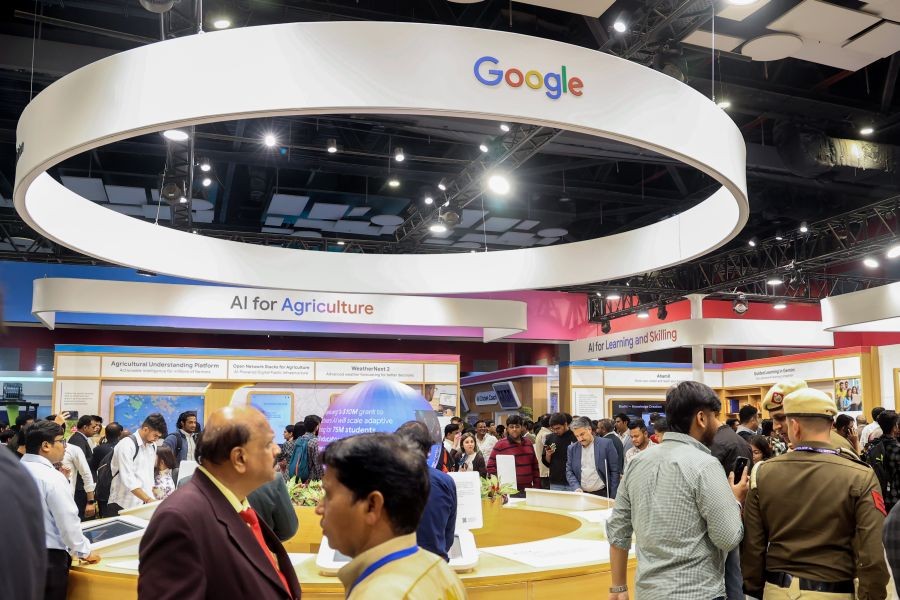 Visitors explore the Google pavilion during the AI Impact Summit 2026 at Bharat Mandapam, in New Delhi, on February 18, 2026. (Photo: IANS/Prem Nath Pandey)