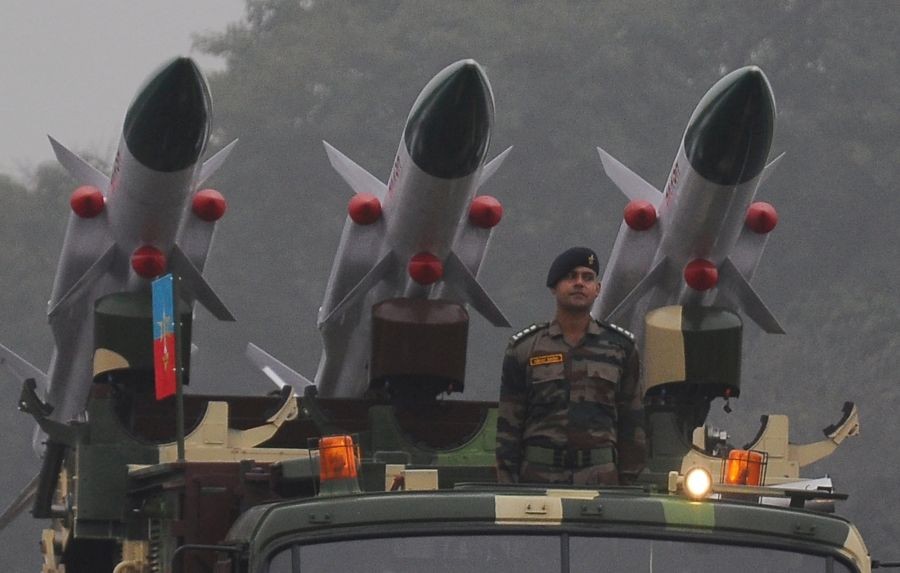 Akash Missile system on display during Army Day parade at KM Cariappa Parade Ground in New Delhi on January 15,2022.(Photo: Qamar Sibtain/IANS)