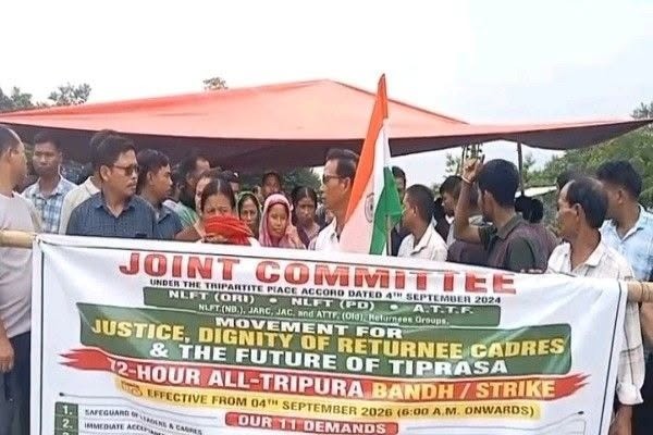 Surrendered Tripura militants launch 72-hour National Highway, rail blockade over rehabilitation demands (Photo courtesy former militant protesters)