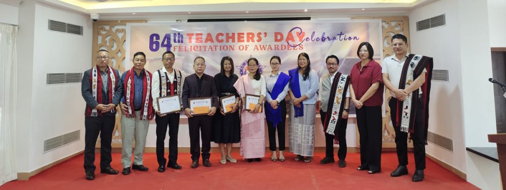 Recipients of the District Teachers’ Award 2026 with AKM members and dignitaries during the 64th Teachers’ Day celebration at Mokokchung on September 5. (Morung Photo)