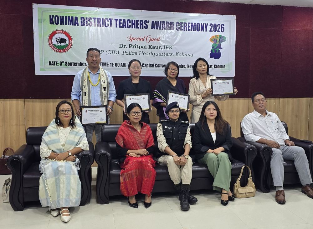 Awardees with Dr Pritpal Kaur and other officials at the Kohima District Teachers’ Award Ceremony 2026.