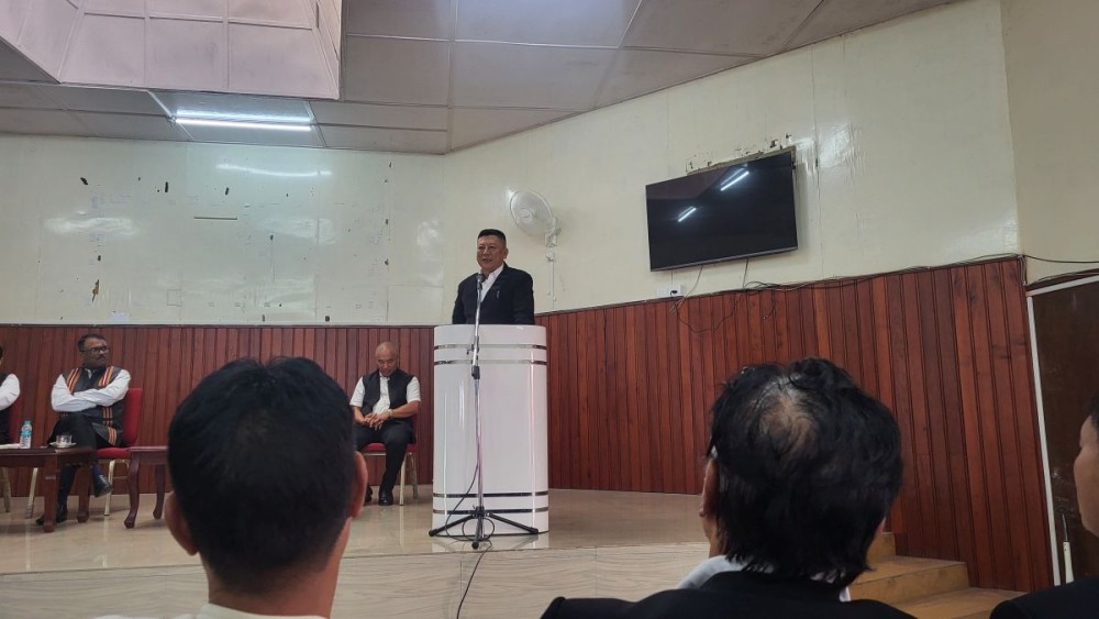 Justice N Mozhui addressing a section of legal practitioners during a felicitation programme organized by HCBA at Gauhati High Court, Kohima on September 29.