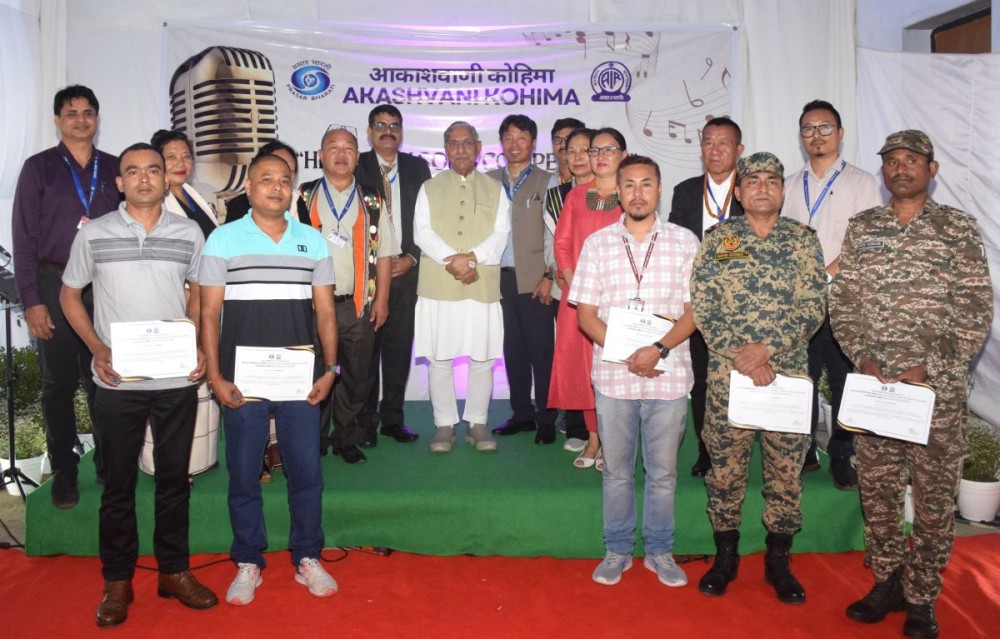 Governor Yadav along with other officials and participants during the prize distribution ceremony of the Hindi Film Song Competition held at the Akashvani Office Complex in Kohima on September 24. (Photo Courtesy: PRO Lok Bhavan Nagaland)