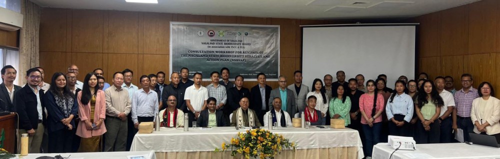 NSBB Chairman Kikheto Sema and other officials with participants at the stakeholder consultation workshop for revision of the NSBSAP in Kohima on September 23. (Morung Photo)