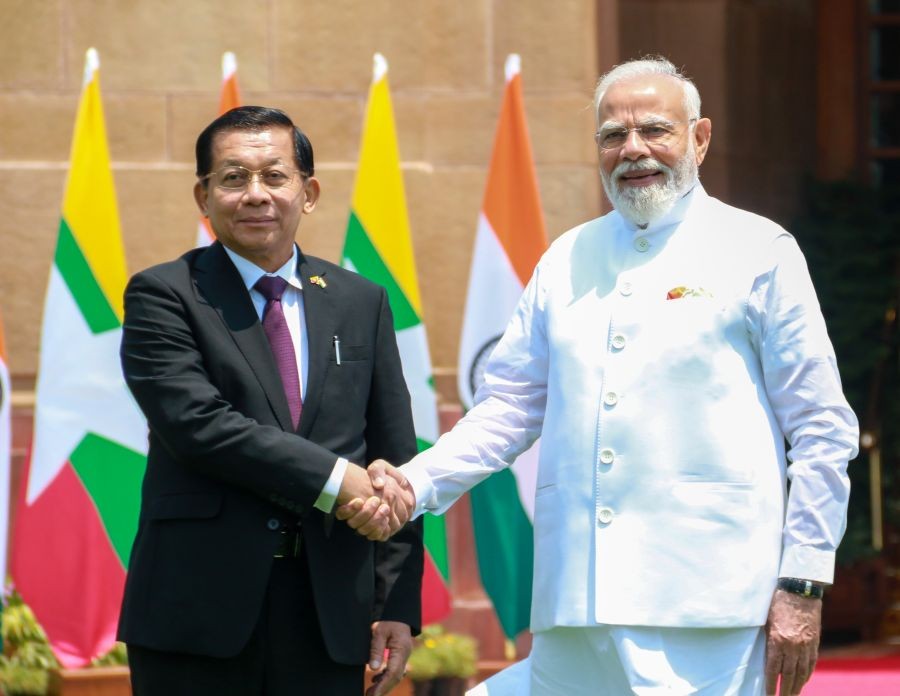 Prime Minister Narendra Modi with Myanmar's President Min Aung Hlaing prior to their meeting at the Hyderabad House in New Delhi on June 1, 2026. (IANS/Qamar Sibtain File Photo)