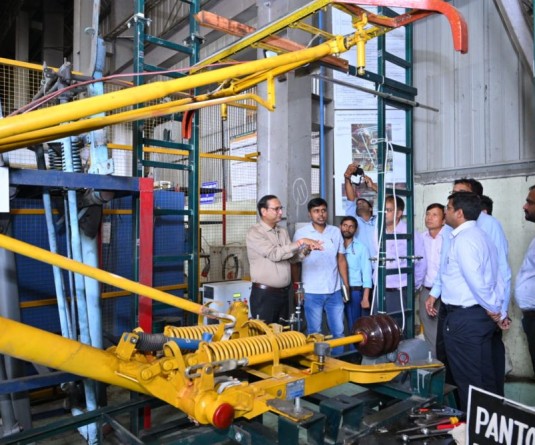 Northeast Frontier Railway General Manager Chetan Kumar Shrivastava inspecting locomotive maintenance facilities and equipment alongside senior railway officials at the Diesel Loco Shed in Siliguri on September 5.