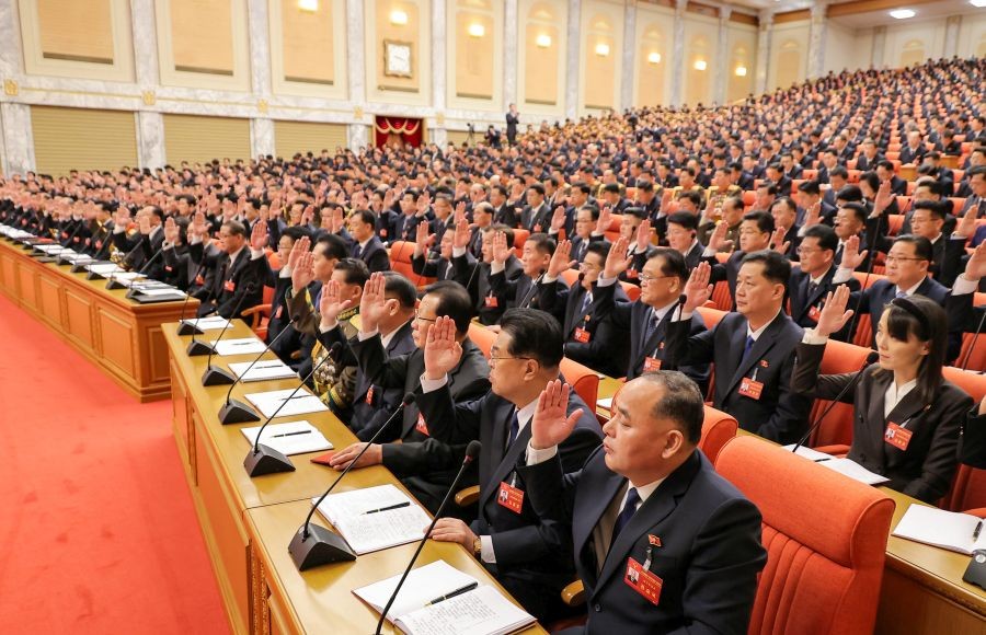 North Korean senior officials take part in the first enlarged meeting of the ninth Central Committee of the ruling Workers' Party of Korea at the headquarters of the party's Central Committee in Pyongyang on Feb. 23, 2026, in this photo released by the North's official Korean Central News Agency the next day. (IANS File Photo)