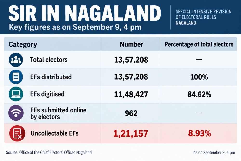 SIR in Nagaland: Uncollectable EFs cross 1.2 lakh; Dimapur, Chümoukedima top list