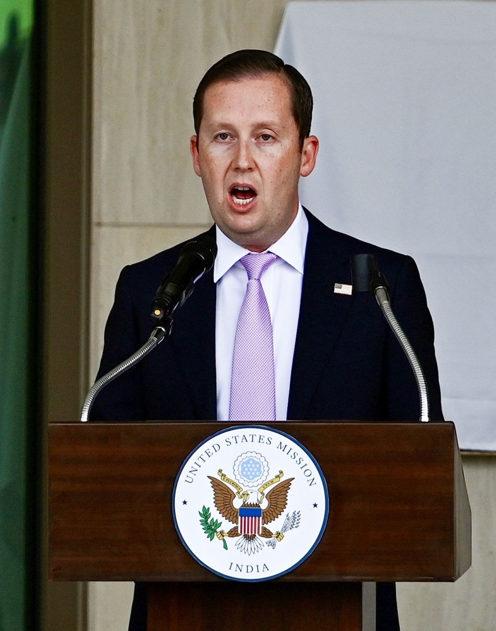 New Delhi: United States Ambassador to India Sergio Gor addresses the dedication ceremony of the new Support Annex Building at the US Embassy in New Delhi, Saturday, May 23, 2026. (Photo: IANS/Deepak Kumar)