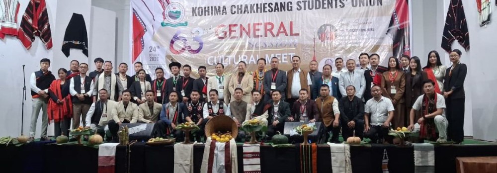 Kuzholuzo (Azo) Nienu with others during 63rd General Session-cum-Cultural Meet of Kohima Chakhesang Students’ Union in Kohima on October 24.