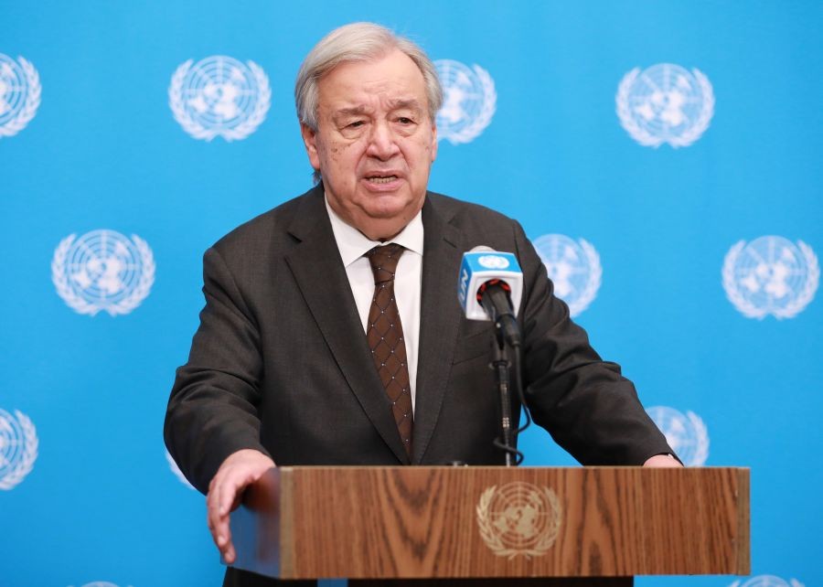 UN Secretary-General Antonio Guterres speaks at a press encounter at the UN headquarters in New York on July 31, 2026. (Photo: Xinhua via IANS)