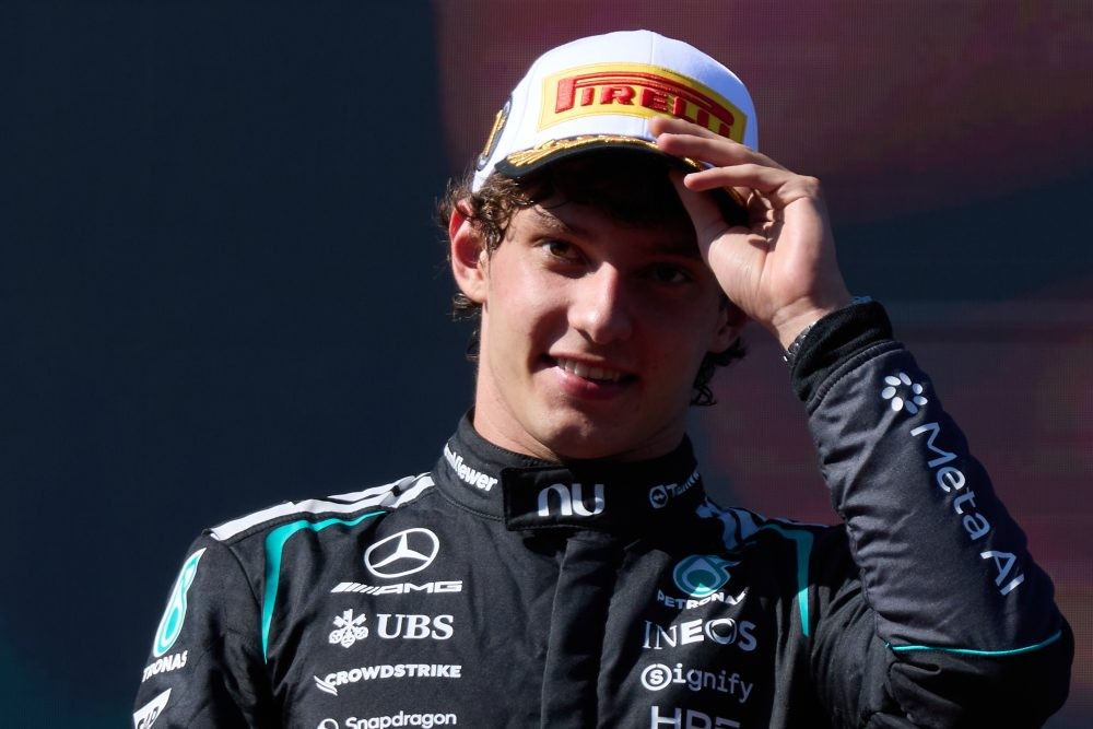 Madrid: Mercedes' Italian driver Kimi Antonelli reacts on the podium after the Formula 1 Spanish Grand Prix race at Madring Circuit, in Madrid, Spain, on Sunday, September 13, 2026. (Photo: Xinhua via IANS)