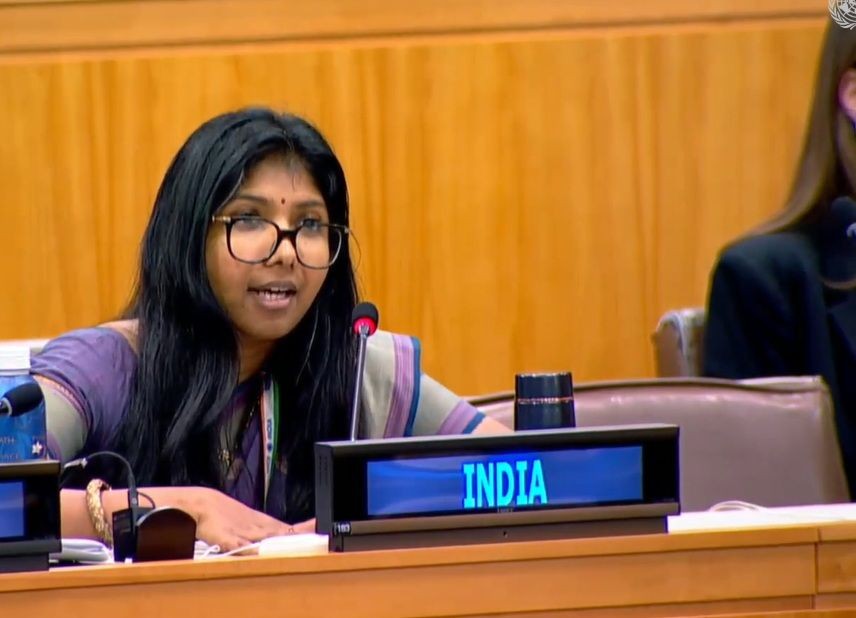 Bhavika Mangalanandan, a First Secretary in India's United Nations Mission, speaks at the General Assembly's Third Committee on Friday, October 2, 2026. (Image Courtesy: UN/IANS)