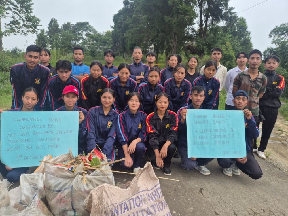 NCC Unit of Sao Chang College conducted a cleanliness drive as part of the Gandhi Jayanti PGME and Swachh Bharat Abhiyan on October 1.