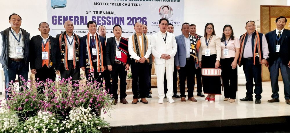 Minister KG Kenye with the newly elected team of office bearers of the CRPOK for the tenure 2026-29 during the 5th triennial general session held at the Heritage Bamboo Hall, Kisama, on October 24. (NEPS Photo)