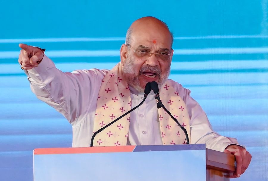 Union Home and Cooperation Minister Amit Shah addresses the launch of Yamuna rejuvenation projects at UER-II, Phase-I, Shyam Vihar, in New Delhi on October 22, 2026. (Photo: IANS/Deepak Kumar)