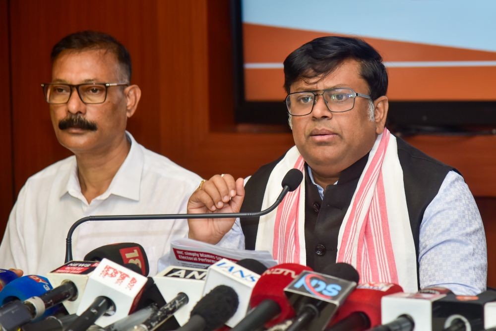 Union Minister of State for Education and Development of North Eastern Region Sukanta Majumdar addresses a press conference at Vajpayee Bhawan in Guwahati, Assam, on October 31, 2026. (Photo: IANS)