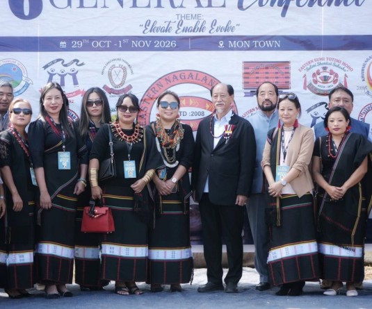 CM Dr Neiphiu Rio with officials and Eastern Nagaland Women Organisation members during the ENWO’s 6th General Conference held at Konyak Heritage, Mon, on October 30.