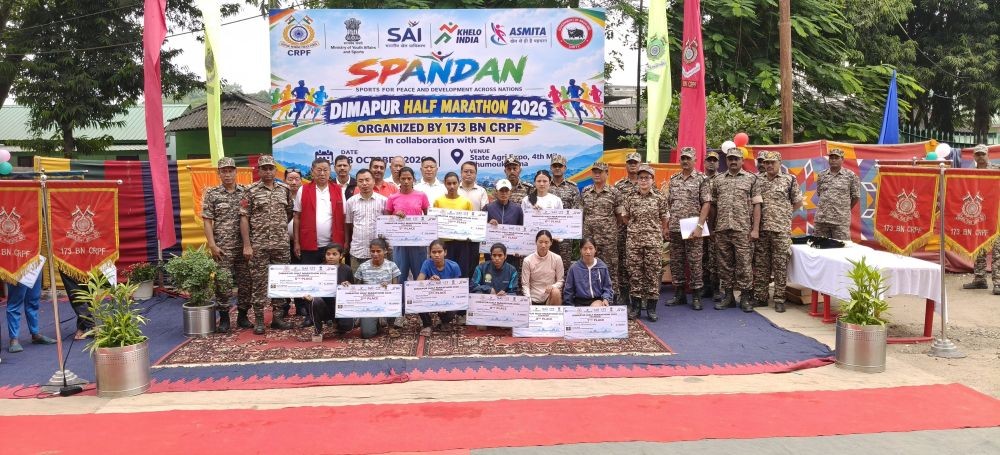 Officials along with the winners pose for a photo during the half marathon for men and women held at the State Agri Expo, 4th Mile, Chümoukedima, on October 28.