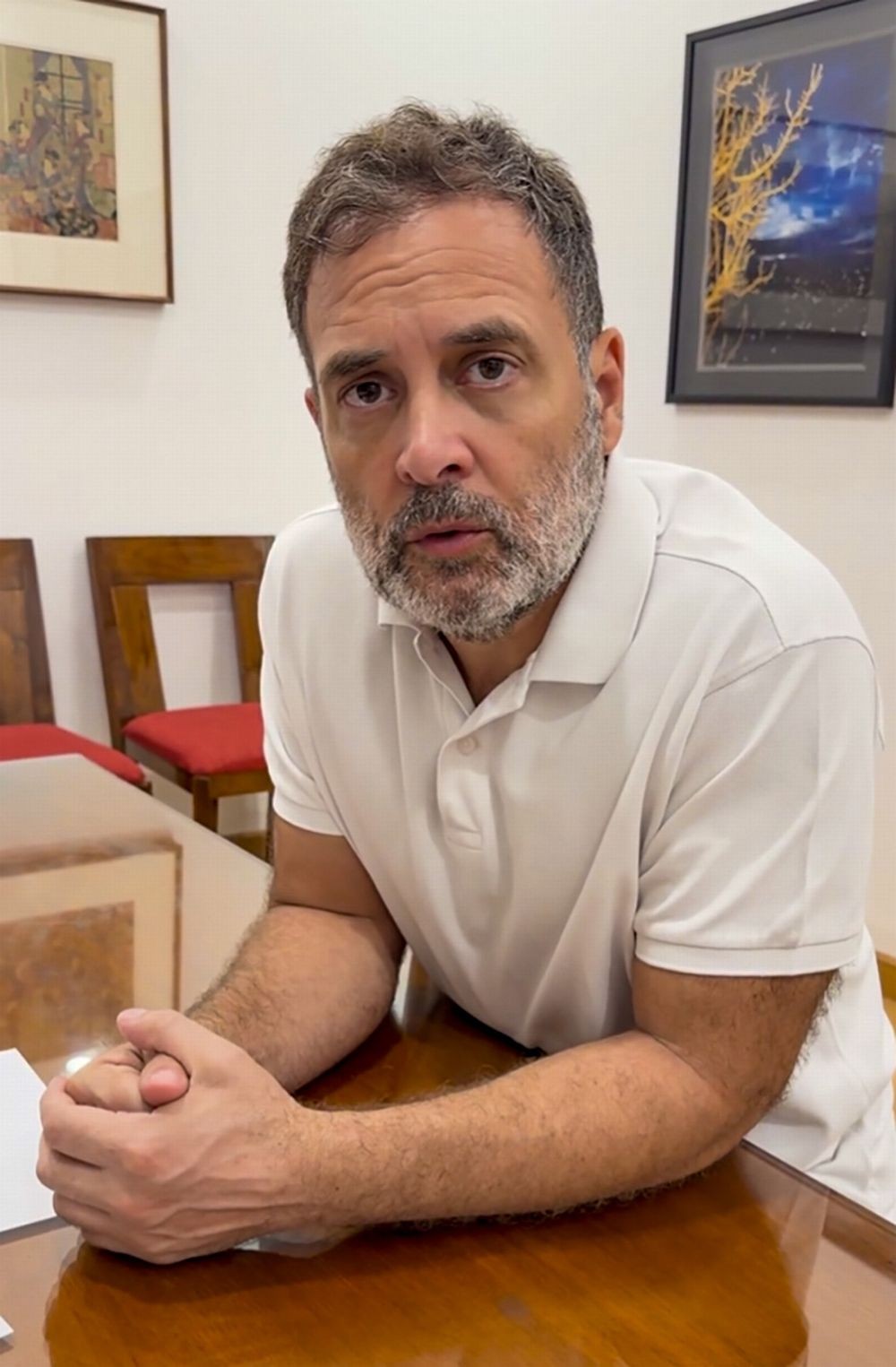 New Delhi: Leader of Opposition in the Lok Sabha Rahul Gandhi delivers a video message on Monday, October 12, 2026. (Photo: IANS/Video Grab)