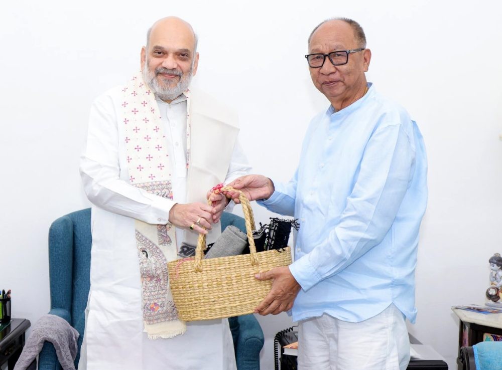 New Delhi: Union Home Minister and Minister of Cooperation Amit Shah meets Manipur Chief Minister Yumnam Khemchand Singh in New Delhi on Thursday, October 08, 2026. (Photo: IANS/X/@HMOIndia)