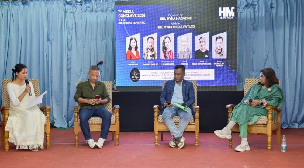 Speakers during the 1st Hill Myna Media Conclave 2026 held at the Moreau Institute of Integral Training and Research Society, Shillong, Meghalaya on October 7.