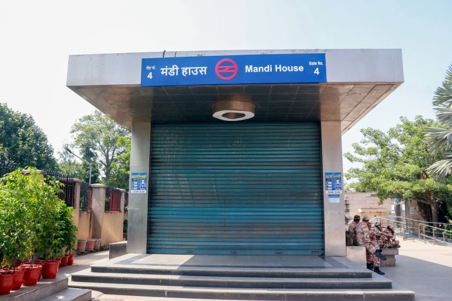 A deserted look at Mandi House metro station amid protests against Chief Election Commissioner (CEC) Gyanesh Kumar, with restrictions imposed on Metro and road movement in the area under Section 163 of the Bharatiya Nagarik Suraksha Sanhita (BNSS), in New Delhi on October 2, 2026. (Photo: IANS/Qamar Sibtain)
