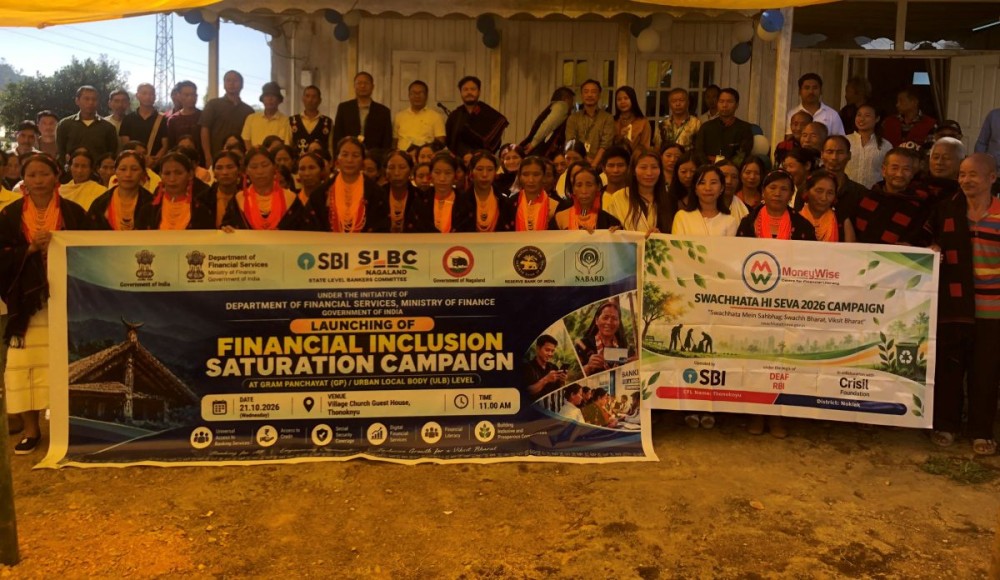 Participants and officials during the Financial Inclusion Saturation Campaign held at Thonoknyu Baptist Church Guest House, Noklak district, on October 21. (Morung Photo)