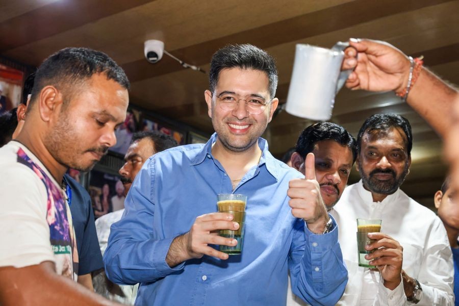 BJP leader and Rajya Sabha MP Raghav Chadha interacts with people during his visit to the famous Giani Tea Stall, in Amritsar, Punjab, on September 18, 2026. (Photo: IANS/X/@raghav_chadha)