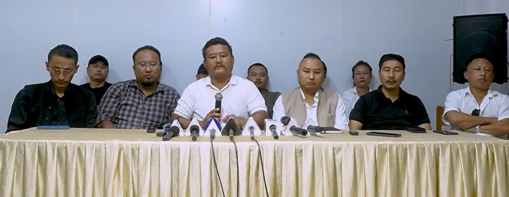 Naga Youth Movement members addressing a press conference at Hotel Saramati, Dimapur on October 21. (Morung Photo)
