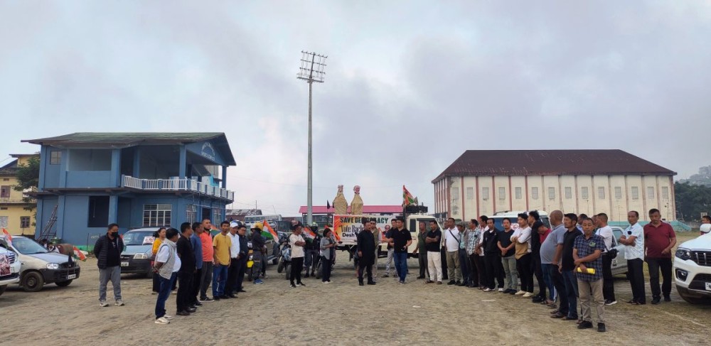 Members and supporters of the District Congress Committee, Mokokchung, take part in the ‘Save Democracy’ protest car rally held in Mokokchung on October 5.
