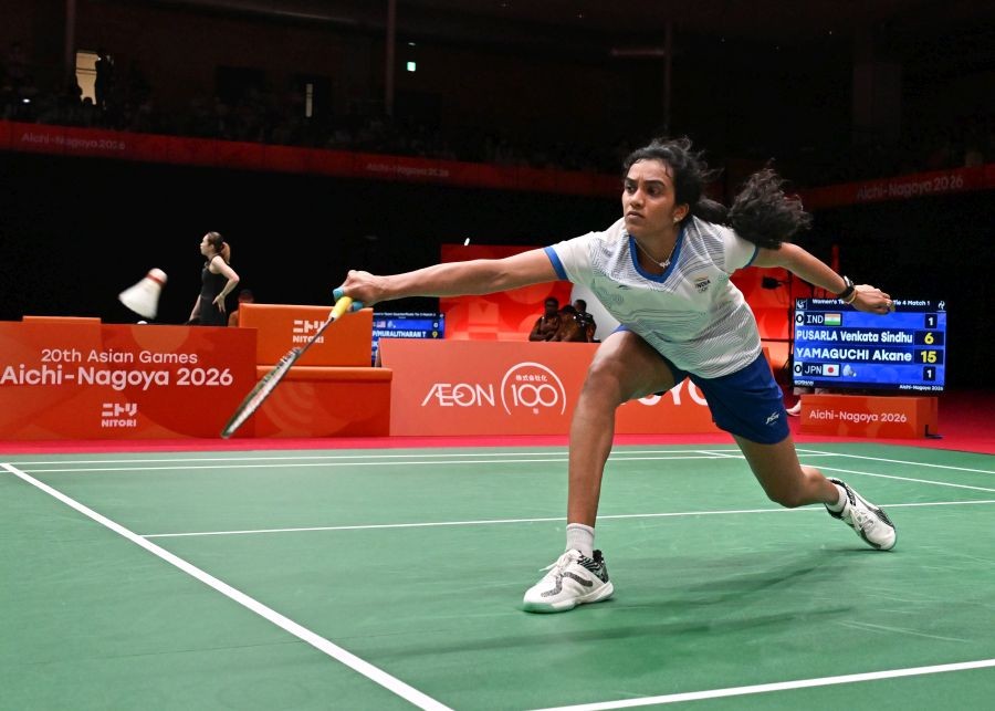 India’s PV Sindhu competes against Japan’s Akane Yamaguchi in the first match of the women’s team badminton quarterfinal at the Asian Games 2026 in Aichi, Japan, on September 22, 2026. (Photo: IANS/Biplab Banerjee)